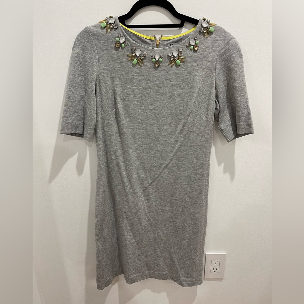 Eliza J Gray Knit Dress with jeweled neckline